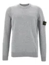Stone Island Lightweight Wool Crew Neck Sweater With Raglan Sleeves Clothing In Gray