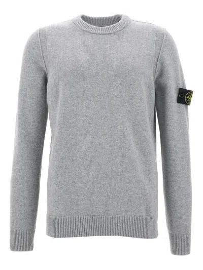 Stone Island Crew Neck Wool Sweater With Reverse Stitch Details Clothing In Gray
