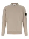 Stone Island Crew Neck Wool Sweater With Reverse Stitch Details Clothing In Neutral
