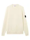Stone Island Crew Neck Wool Sweater With Reverse Stitch Details In White