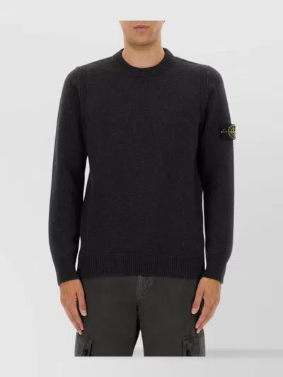 Stone Island Crew Neck Wool Sweater With Ribbed Cuffs And Hem In Black