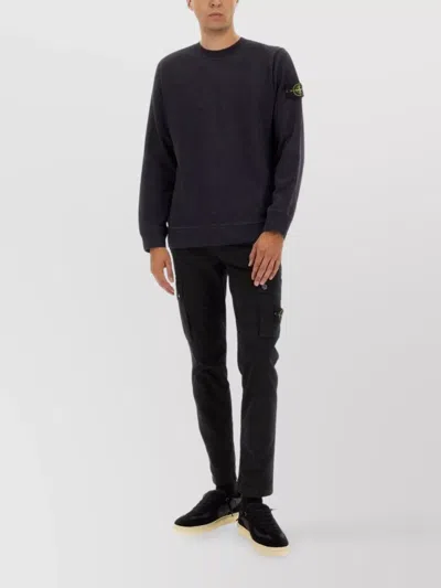 Stone Island Crew Neck Wool Sweater With Ribbed Cuffs And Hem In Black