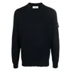 Stone Island Crew Neck Wool Sweater With Signature Patch Detail In Black