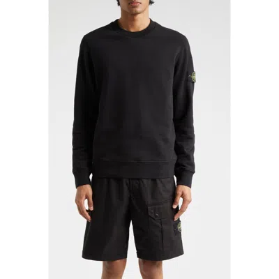 Stone Island Logo Cotton Crewneck Sweatshirt In Black