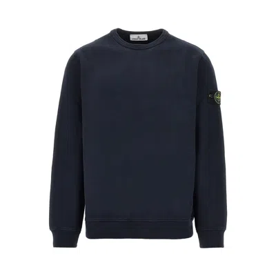 Stone Island Crewneck Cotton Sweatshirt With Logo Badge In Black