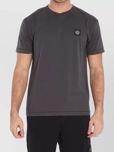 Stone Island Crewneck Cotton T-shirt Compass Patch In Blue
