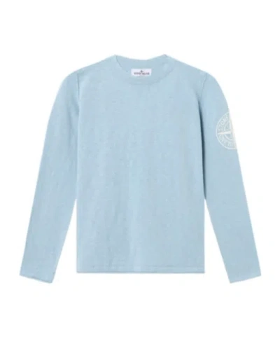 Stone Island Crewneck Jumper With Compass Embroidery And Sma11 Rolls In Sky-blue