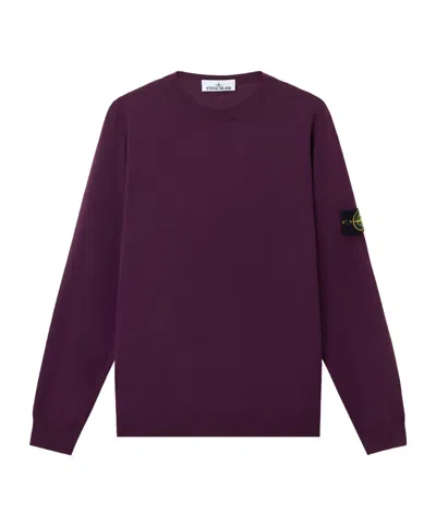 Stone Island Crewneck Jumper With Raised Stitch Details In Purple