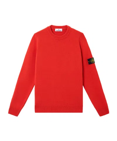 Stone Island Crewneck Jumper With Reverse Stitch Details In Red