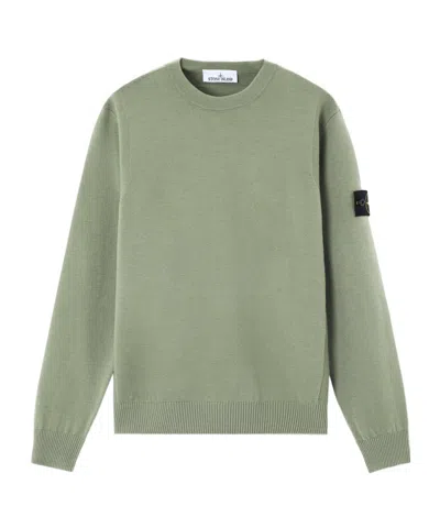 Stone Island Crewneck Jumper With Reverse Stitch Details In Green
