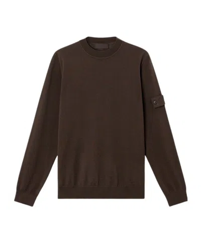 Stone Island Crewneck Jumper With Ribbed Trims In Brown