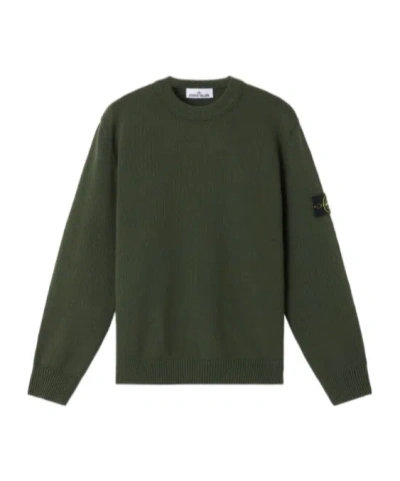 Stone Island Crewneck Jumper With Ribbed Trims In Green