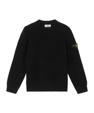 Stone Island Crewneck Jumper With Ribbing In Black