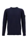 Stone Island Crewneck Knit With Ribbed Details In Blue