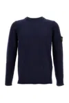 Stone Island Crewneck Knit With Ribbed Details In Blue