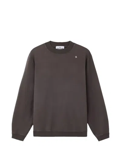 Stone Island Regular-fit Crewneck Sweatshirt With Star Embroidery In Brown