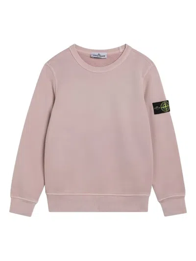 Stone Island Kids' Patch Crewneck Top In Pink