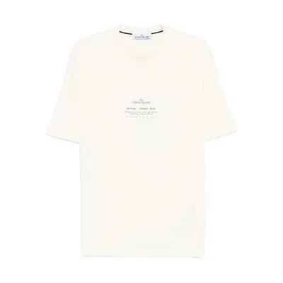 Stone Island Regular Fit T-shirt In Jersey With Stone Print In White