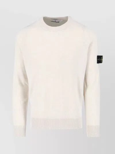 Stone Island Crewneck Ribbed Sweater Long Sleeves In White