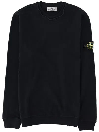 STONE ISLAND CREWNECK RIBBED TRIM MINIMALIST BLACK SWEATSHIRT