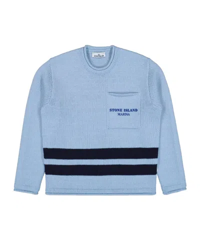 STONE ISLAND CREWNECK STRIPE-DETAIL SWEATER