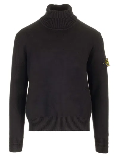 Stone Island Crewneck Sweater In Winter Cotton Knitwear Black In Blue