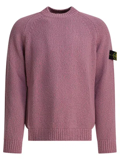 Stone Island Crewneck Sweater In Wool In Pink