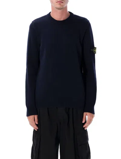 Stone Island Crewneck Sweater In Wool-blend Knit With Badge Detail In Yellow