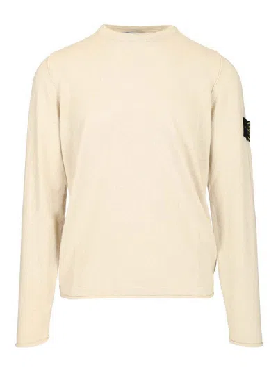 Stone Island Beige Crewneck Logo Sweater In Gold