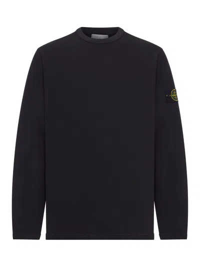 Stone Island Crewneck Sweater With Cuffs And Badge In Black