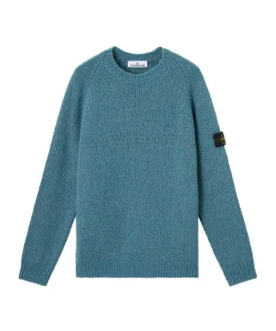 Stone Island Crewneck Sweater With Raglan Sleeves In Blue