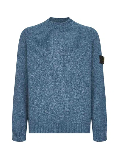 Stone Island Crewneck Sweater With Raglan Sleeves In Blue
