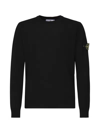 Stone Island Crewneck Sweater With Raised Stitching In Black