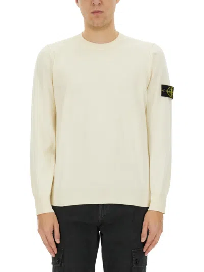 Stone Island Crewneck Sweater With Rolled Edge Seams Soft Organic Cotton In Neutral