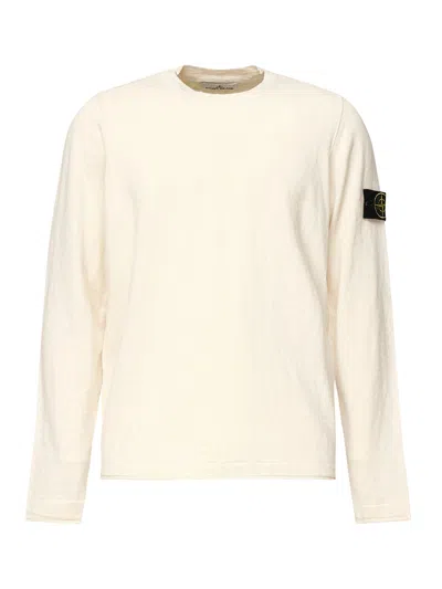 Stone Island Crewneck Sweater With Small Cuffs In Neutral