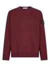 Stone Island Men Burgundy Brushed Organic Cotton Crewneck Sweatshirt In Red