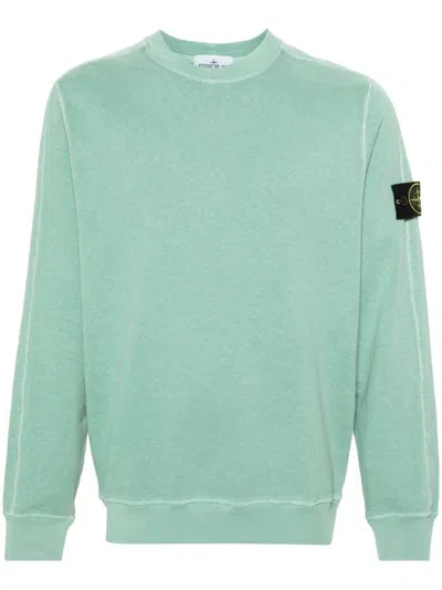 Stone Island Logo Patch Crewneck Sweatshirt In Light Green