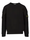 Stone Island Crewneck Sweatshirt In Brushed Organic Cotton In Black