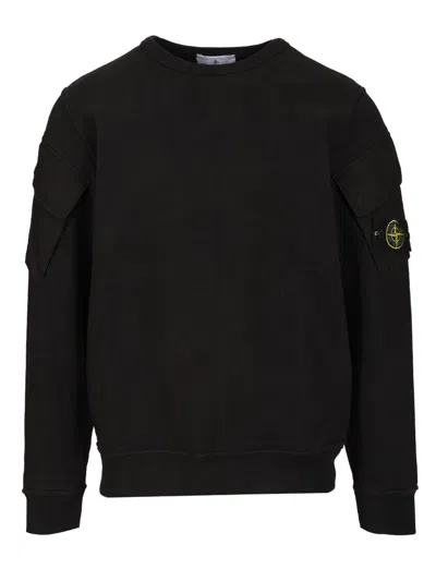 Stone Island Crewneck Sweatshirt In Brushed Organic Cotton Sweatshirts Black