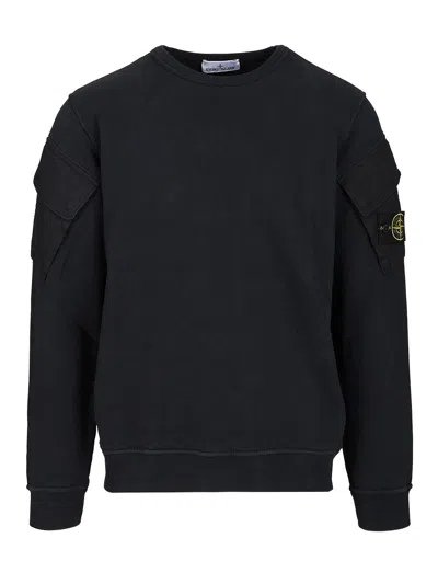 STONE ISLAND CREWNECK SWEATSHIRT IN BRUSHED ORGANIC COTTON SWEATSHIRTS BLUE