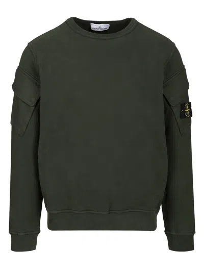 Stone Island Crewneck Sweatshirt In Brushed Organic Cotton Sweatshirts Green