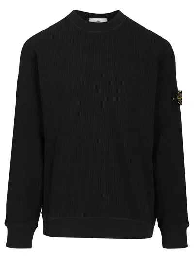 Stone Island Crewneck Sweatshirt In Waffle-knit Organic Cotton Sweatshirts Blue