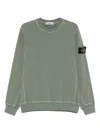 Stone Island Green Crewneck Sweatshirt With Logo Patch On The Sleeve In Cotton Man In Green