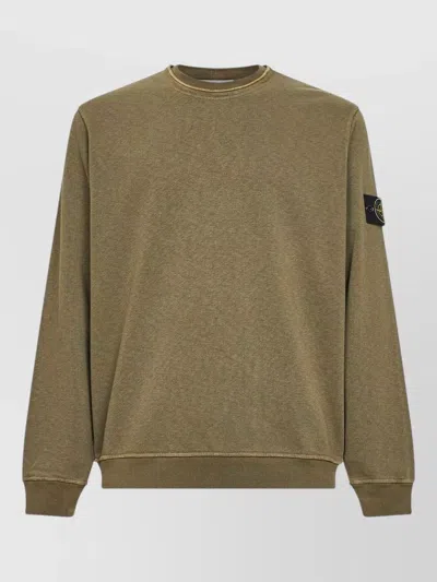 Stone Island Crewneck Sweatshirt Ribbed Trims Casual Style In Green