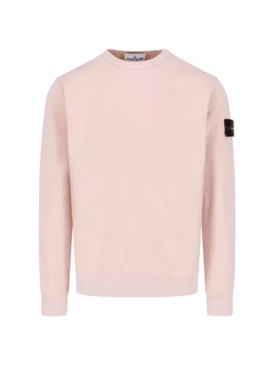 Stone Island Crewneck Sweatshirt With Fleece Lining And Badge Detail In Pink