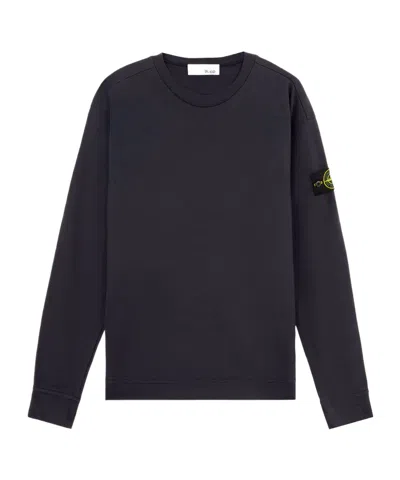 Stone Island Crewneck Sweatshirt With Ribbed Neckline In Navy Blue