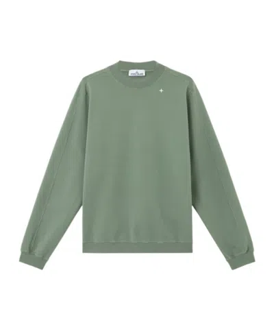 Stone Island Crewneck Sweatshirt With Star Embroidery In Green