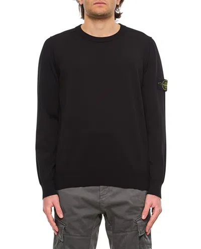 Stone Island Crewneck Sweatshirt With Topstitched Details In Black