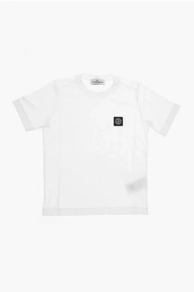 Stone Island Crewneck T-shirt With Contrasting Logo Patch In White