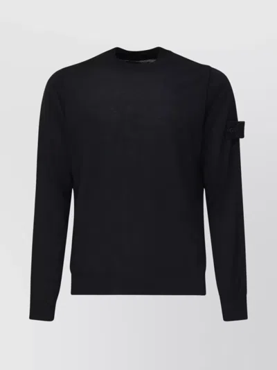 Stone Island Crewneck Wool Sweater With Arm Patch In Black